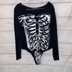 NEW! Boohoo Plus Skeleton Bodysuit | Black/White | Size 14